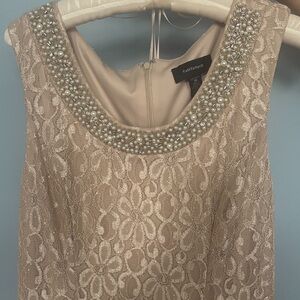 R&M Richards Tan Lace Maxi Dress with Sheer Jacket